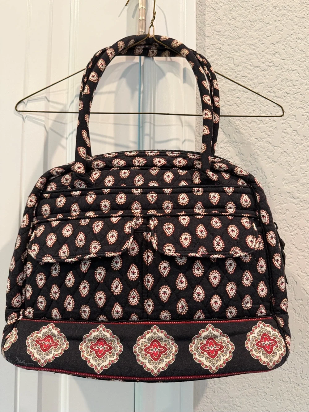 Quilted Black Paisley Tote Set - Travel Bag with Accessories